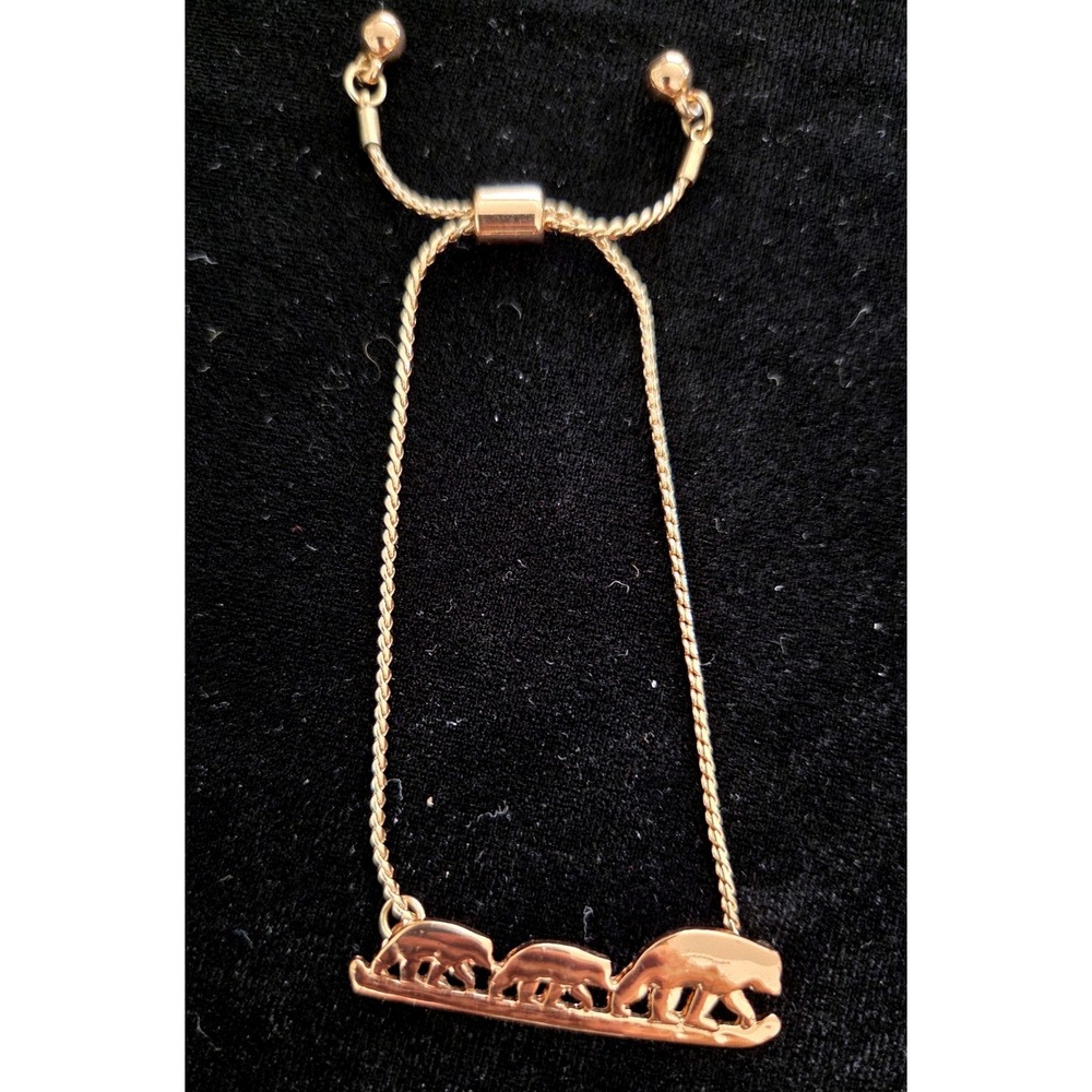 Mama Bear and Two Cubs‎ Rose Gold/Copper Tone Adj Bolo Bracelet Silhouette Bar